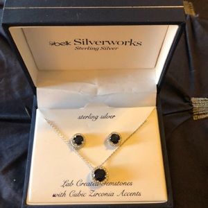 Sterling Silver Sapphire Necklace & Earrings